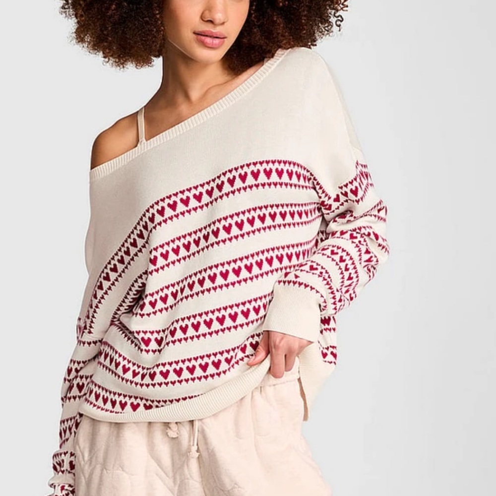 ❤️PINK Victoria's Secret Cambridge Knit Off-the-Shoulder Sweater